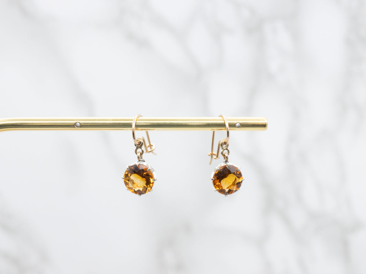 Mixed Metal Citrine Drop Earrings