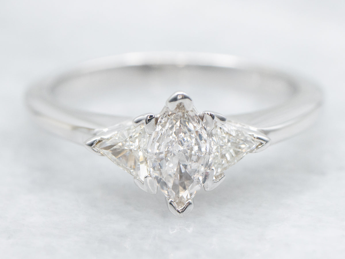 Modern Gold Marquise and Trillion Cut Cut Diamond Engagement Ring