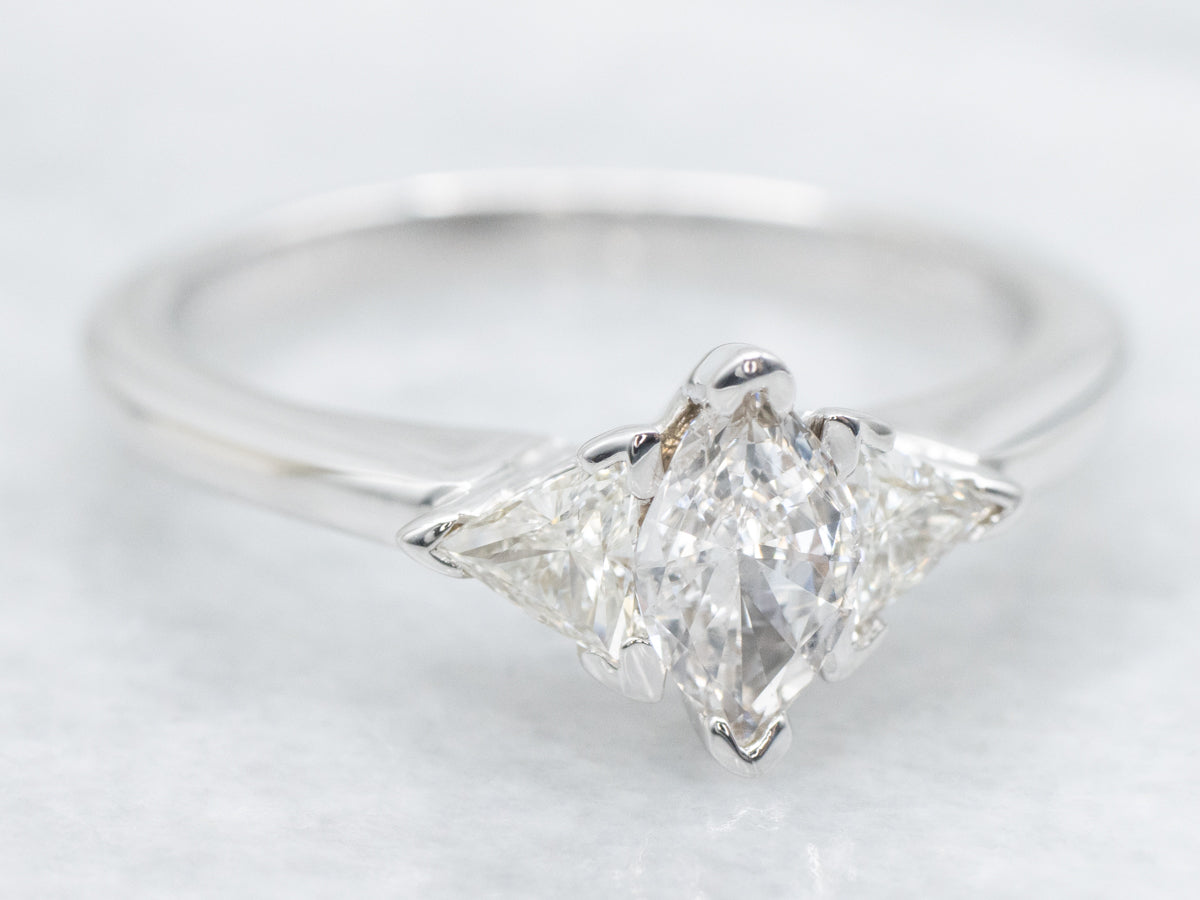 Modern Gold Marquise and Trillion Cut Cut Diamond Engagement Ring