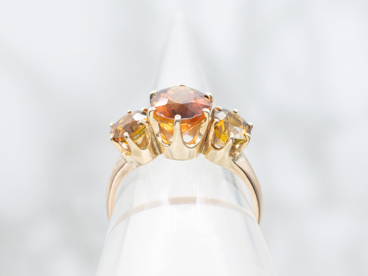 Antique Citrine and Andalusite Three Stone Ring