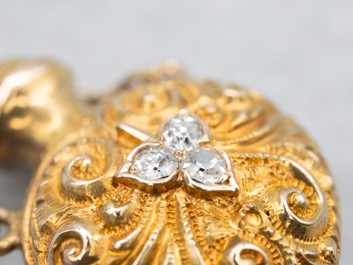 Antique Carved Swirl Old Mine Cut Diamond Perfume Vessel Pendant