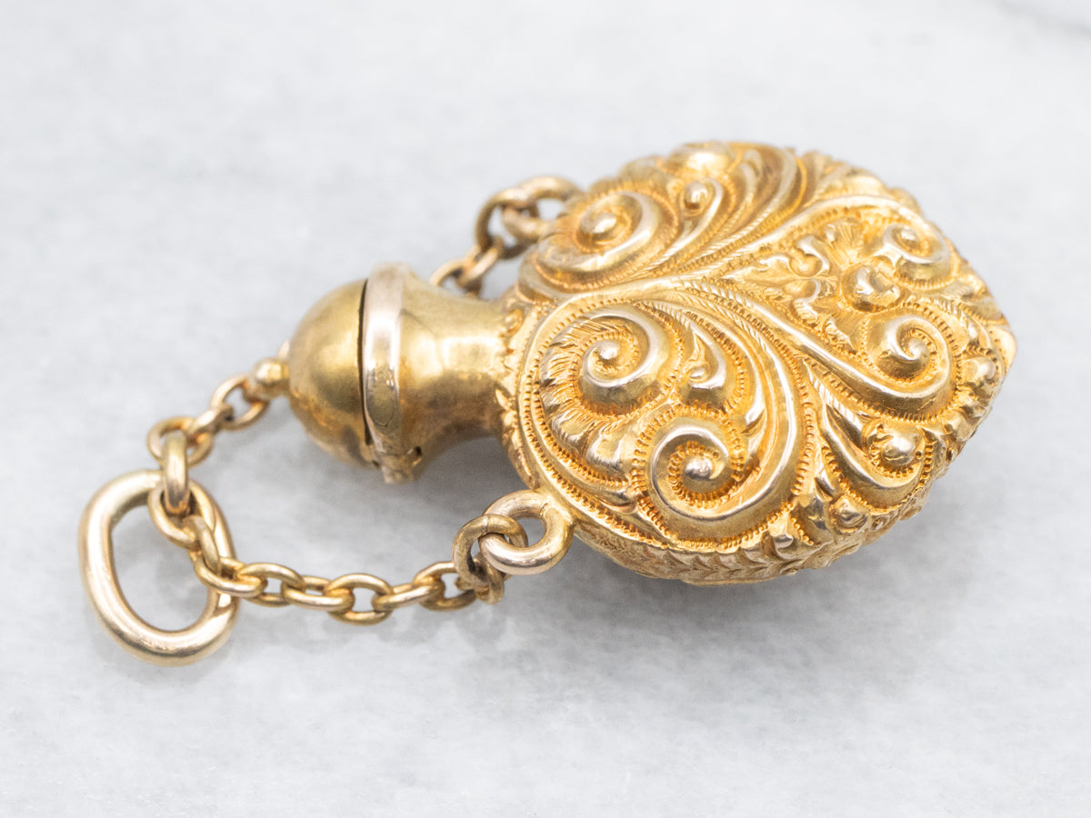 Antique Carved Swirl Old Mine Cut Diamond Perfume Vessel Pendant