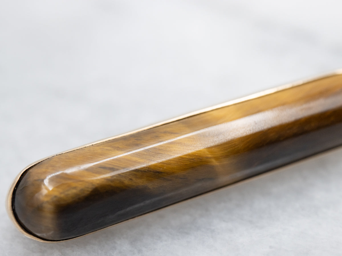 Antique Gold Tiger’s Eye Bar-Pin Brooch