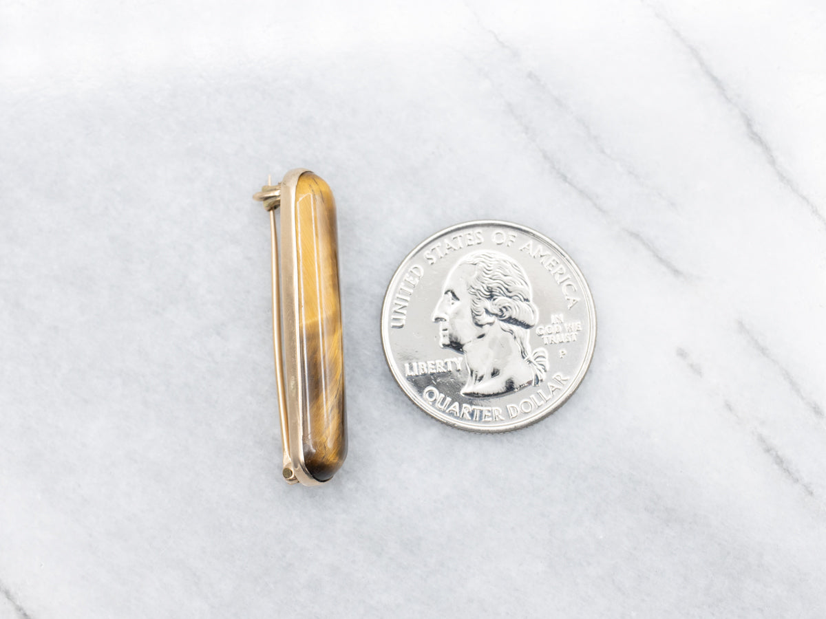 Antique Gold Tiger’s Eye Bar-Pin Brooch