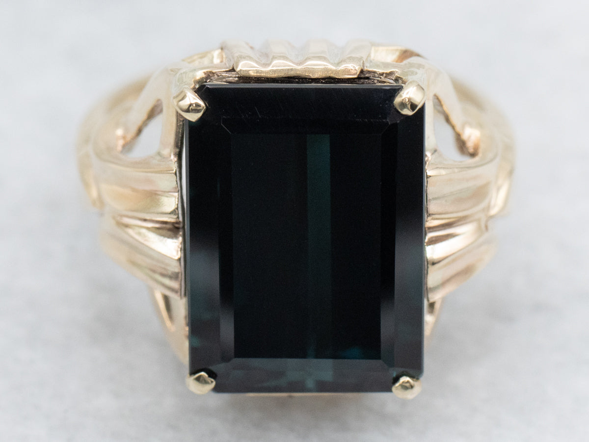 Woven Gold Indicolite Tourmaline Statement Ring