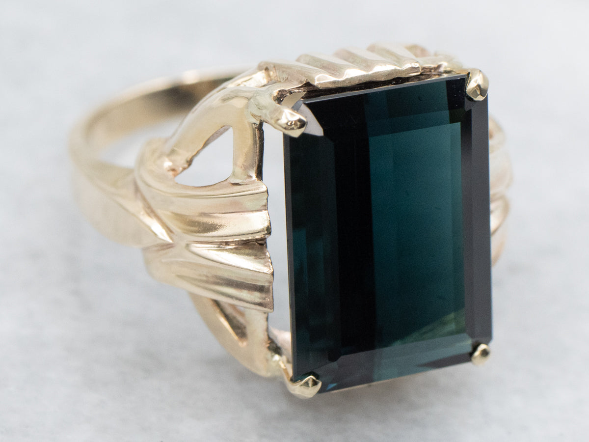 Woven Gold Indicolite Tourmaline Statement Ring
