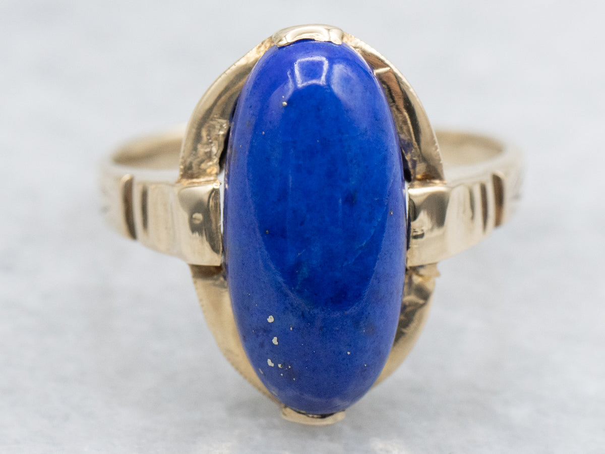 Vintage Lapis and Gold Solitaire Cabochon Ring