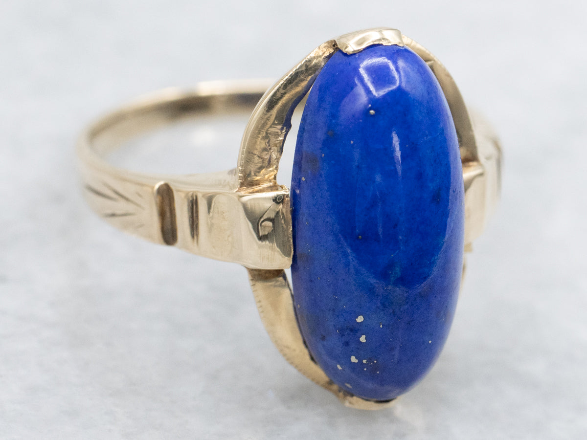 Vintage Lapis and Gold Solitaire Cabochon Ring