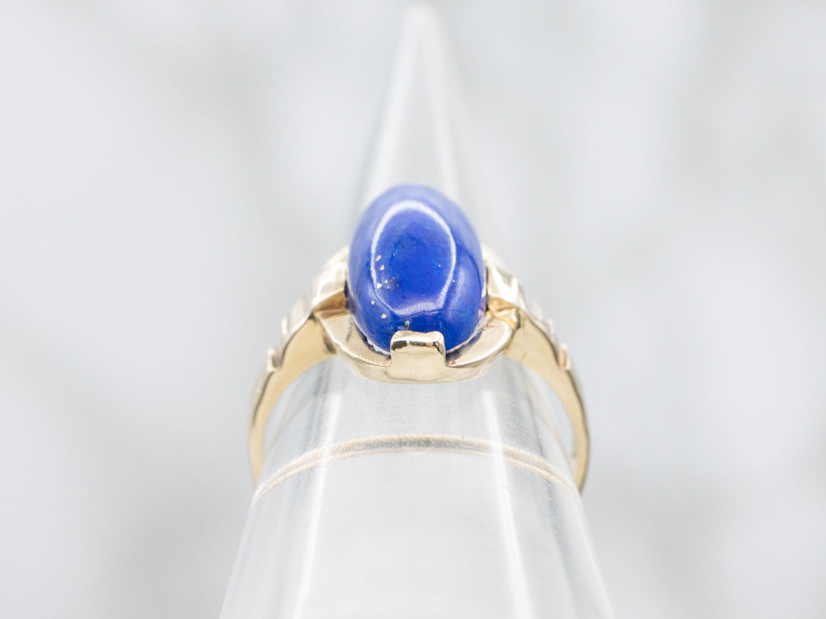 Vintage Lapis and Gold Solitaire Cabochon Ring