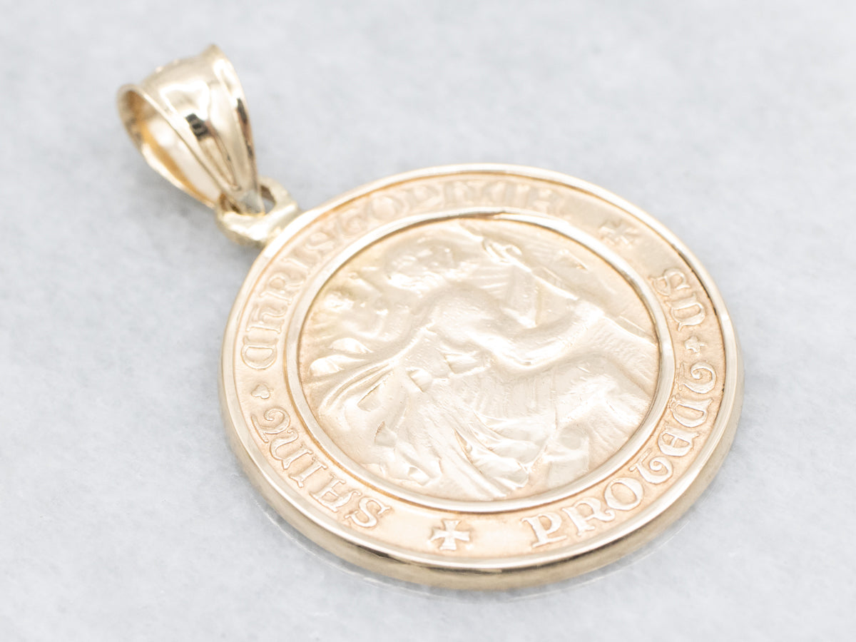 Large Gold Saint Christopher Religious Medallion