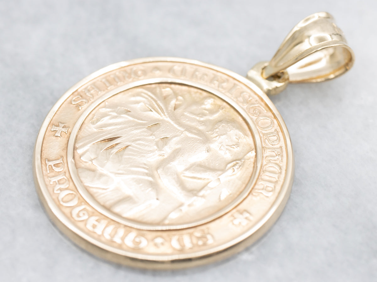 Large Gold Saint Christopher Religious Medallion