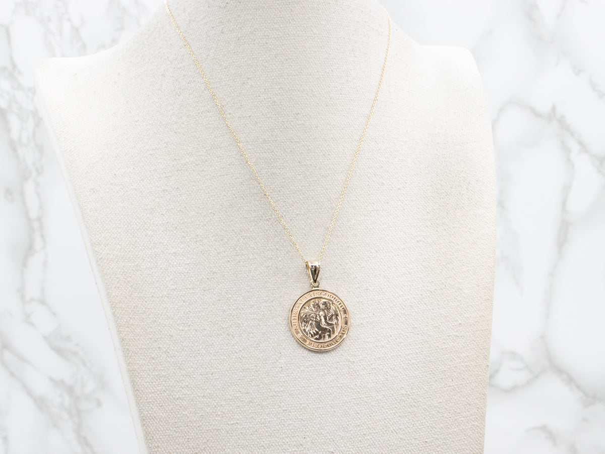 Large Gold Saint Christopher Religious Medallion