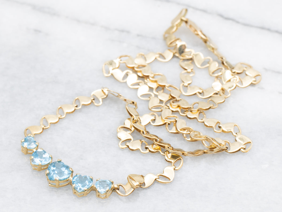 Sweetheart Blue Topaz and Gold Gemstone Necklace