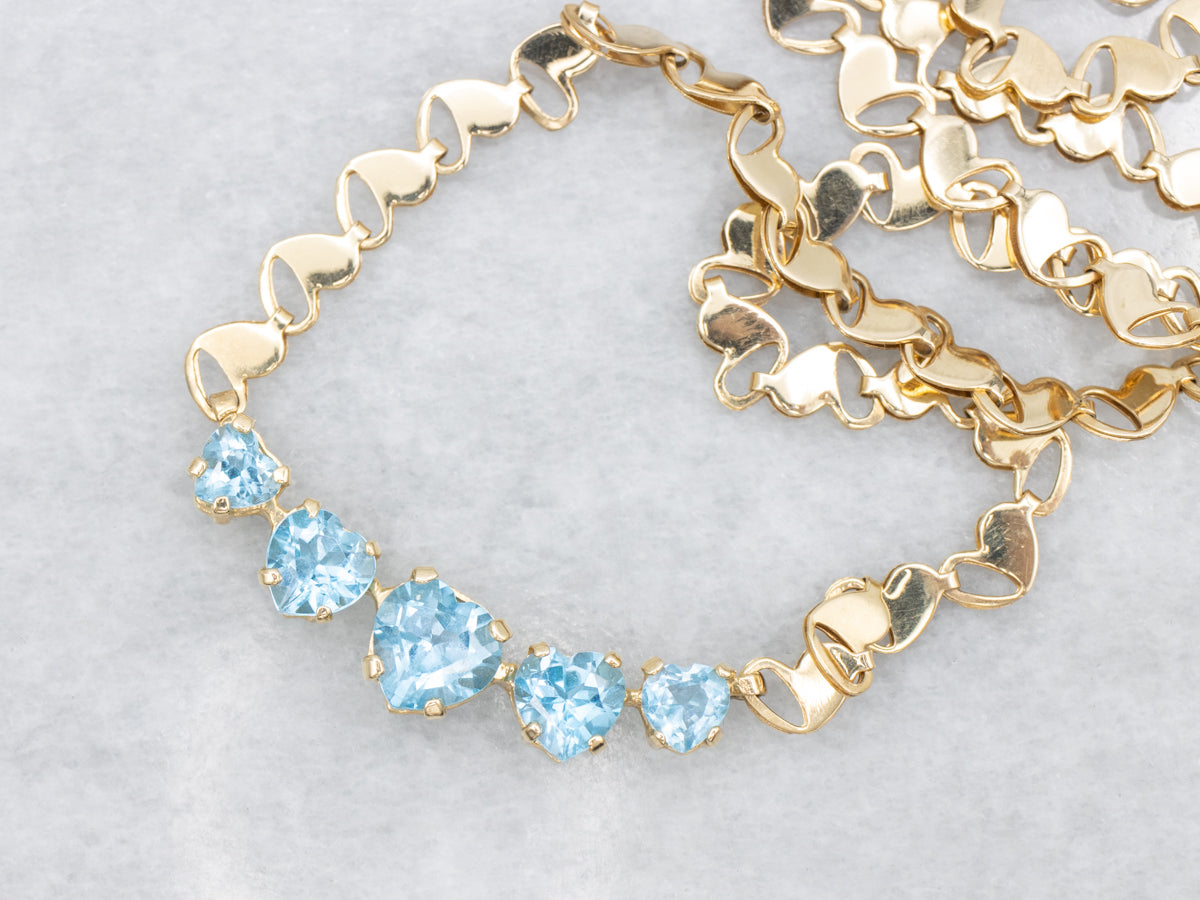 Sweetheart Blue Topaz and Gold Gemstone Necklace