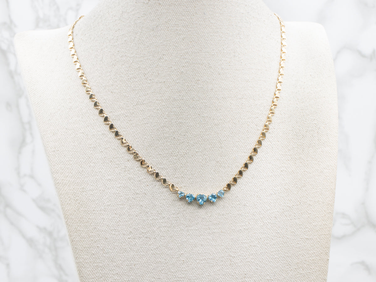 Sweetheart Blue Topaz and Gold Gemstone Necklace