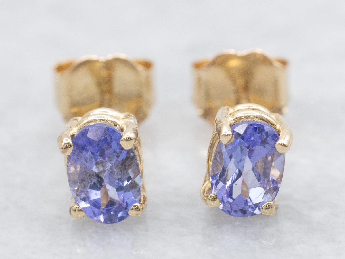 14K Yellow Gold Oval-Cut Tanzanite Stud Earrings