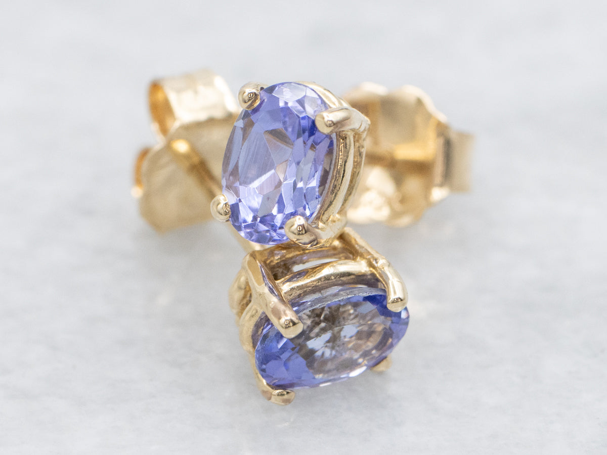 14K Yellow Gold Oval-Cut Tanzanite Stud Earrings