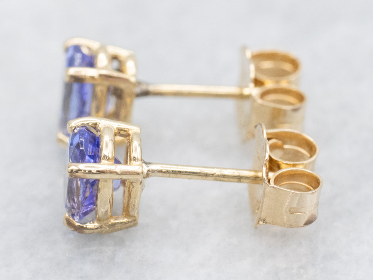 14K Yellow Gold Oval-Cut Tanzanite Stud Earrings