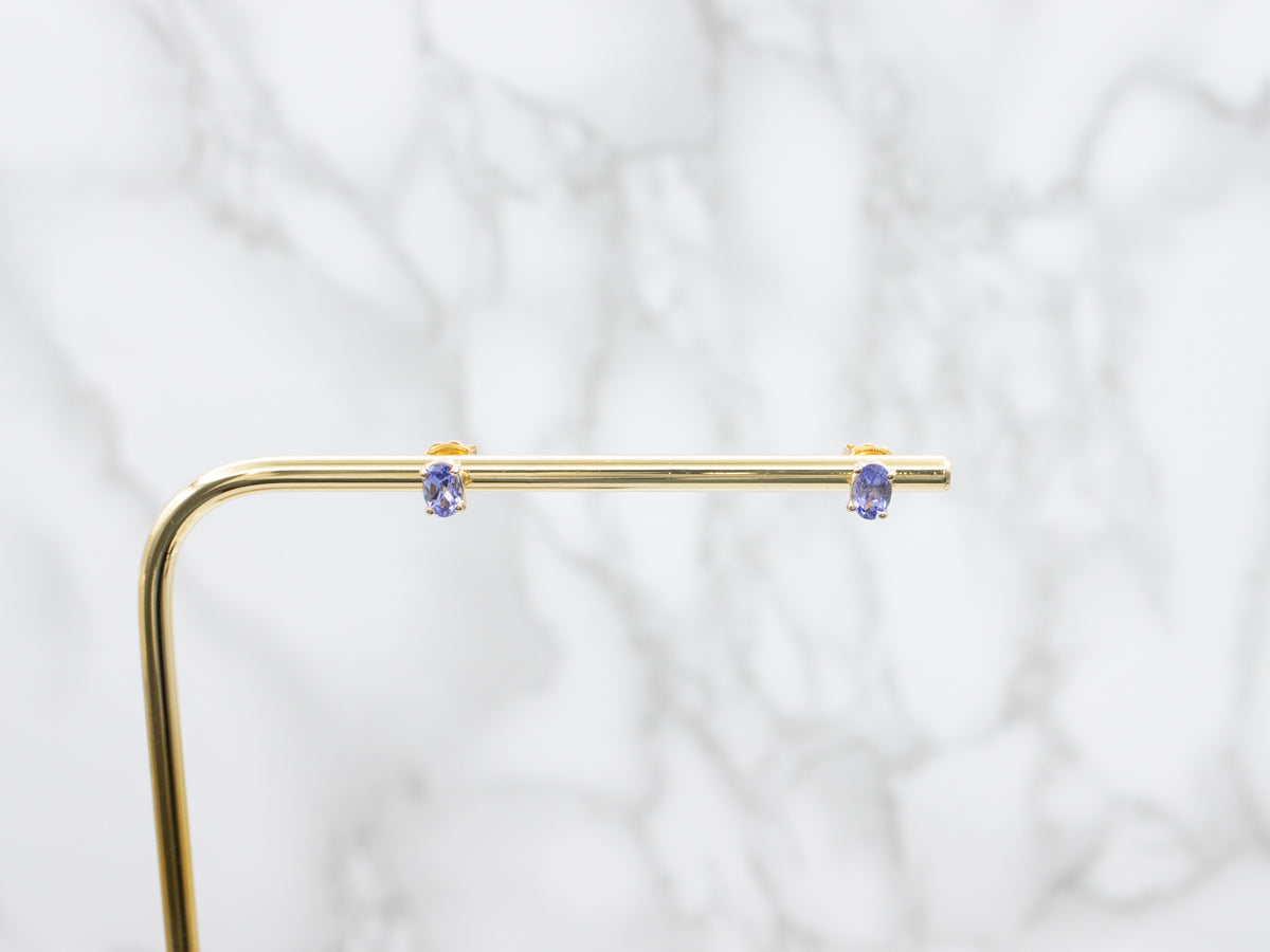 14K Yellow Gold Oval-Cut Tanzanite Stud Earrings
