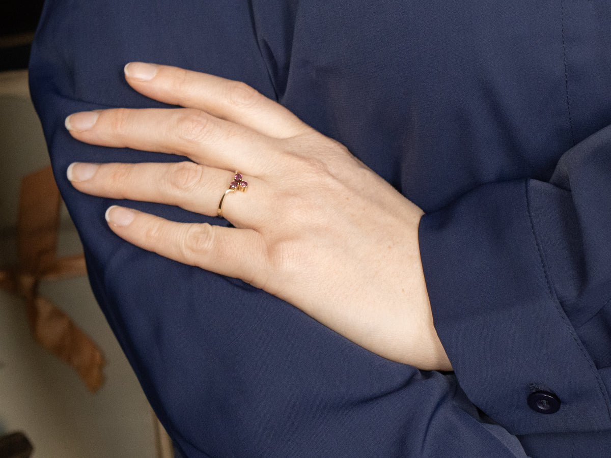 Yellow Gold Ruby Trio Ring