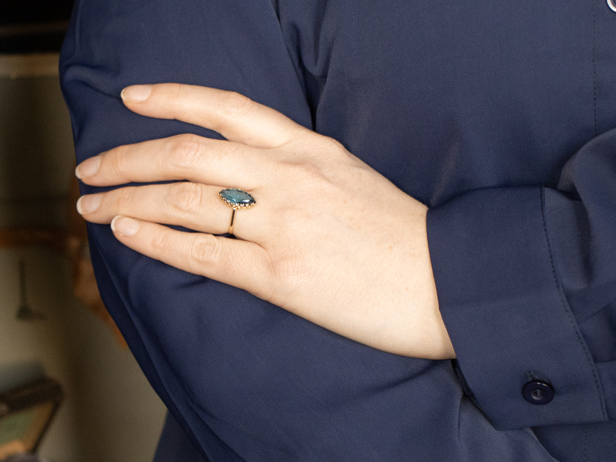 Vintage Marquise Cut Synthetic Blue Spinel Ring