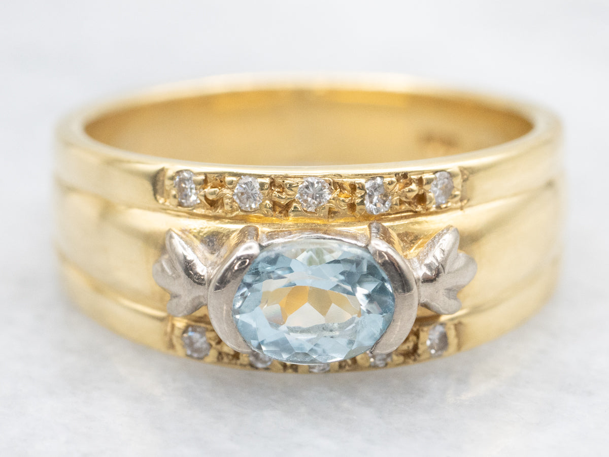Eats-West Set Aquamarine and Diamond Ring