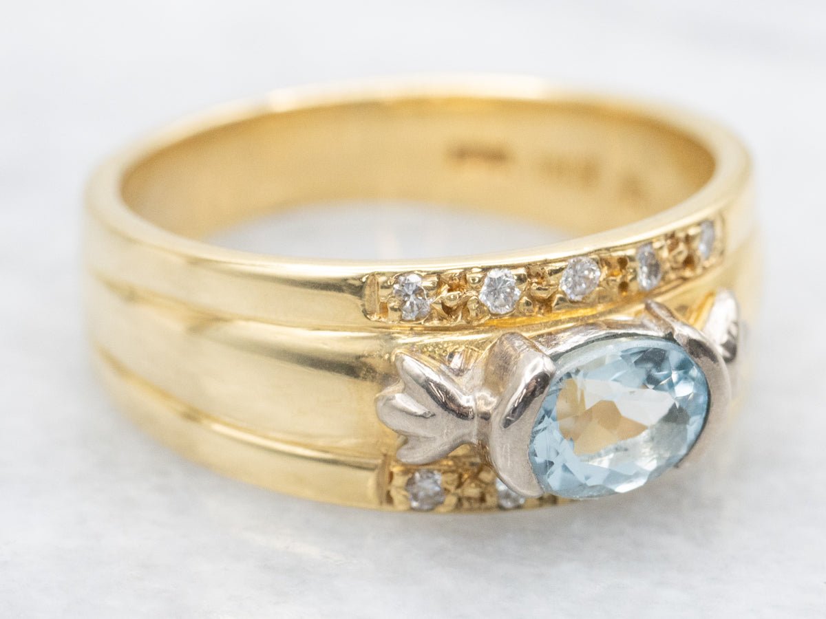 Eats-West Set Aquamarine and Diamond Ring