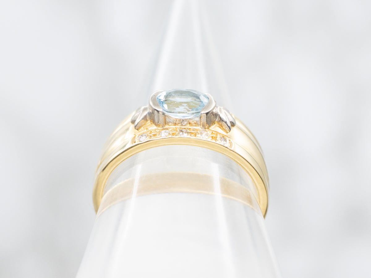 Eats-West Set Aquamarine and Diamond Ring