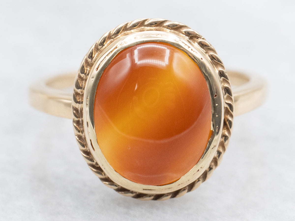 Vintage Bezel Set Carnelian Oval Ring with Rope Border