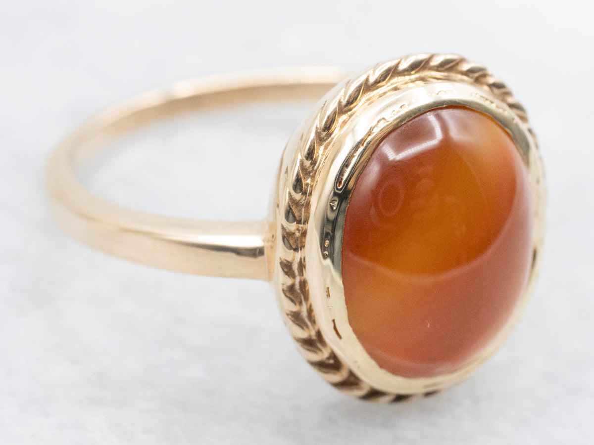 Vintage Bezel Set Carnelian Oval Ring with Rope Border
