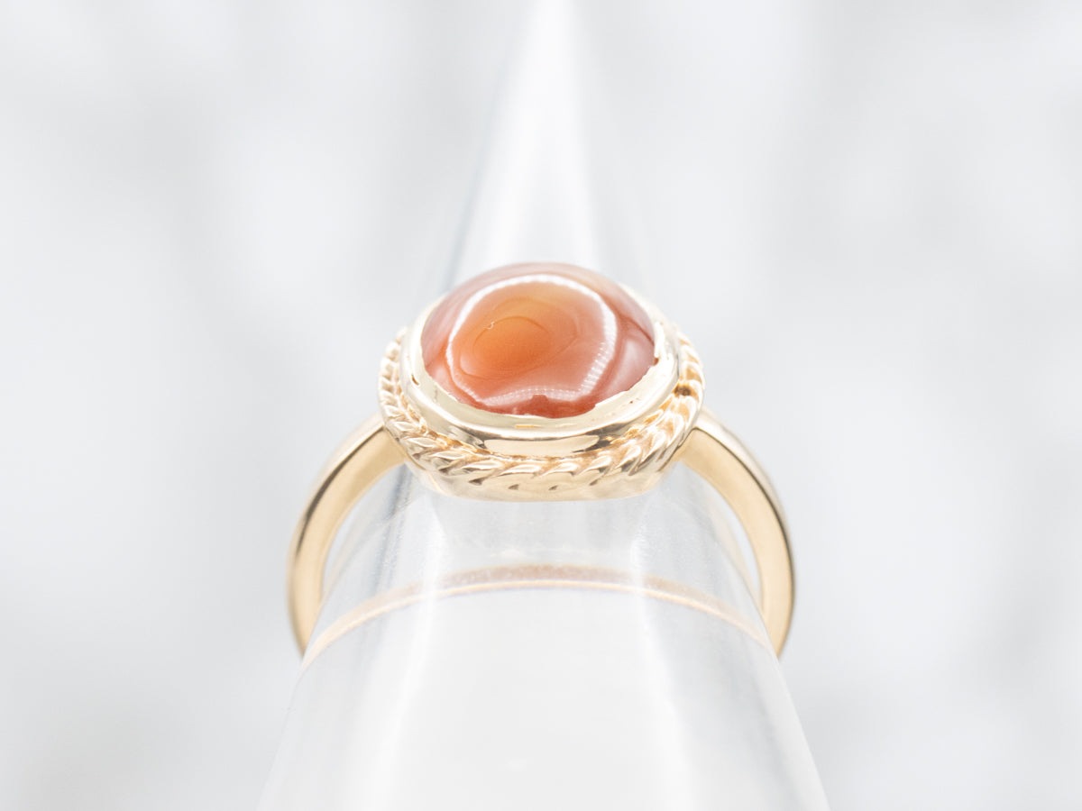 Vintage Bezel Set Carnelian Oval Ring with Rope Border