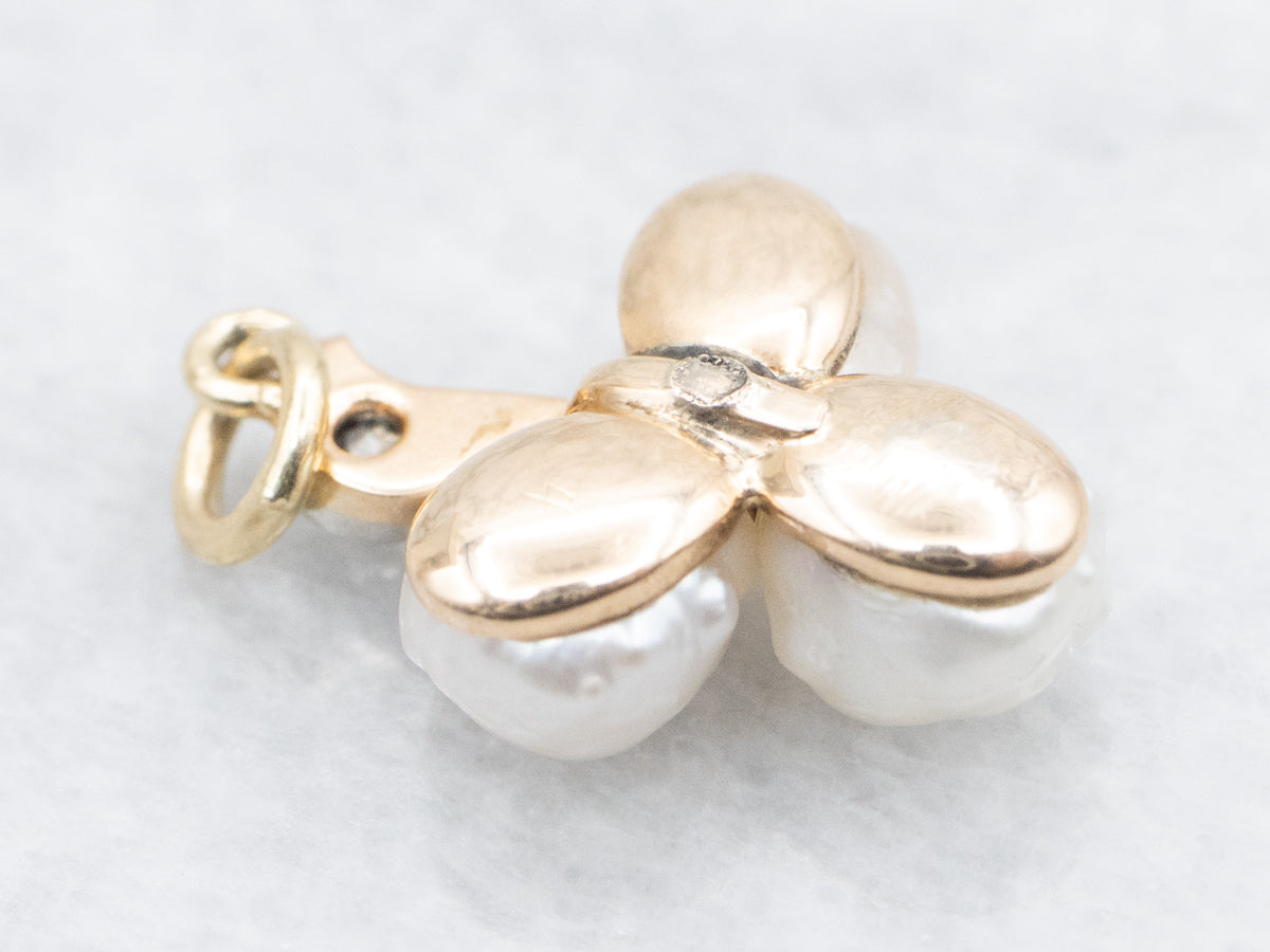 Vintage Baroque Pearl Trio Old Mine Cut Diamond Pendant