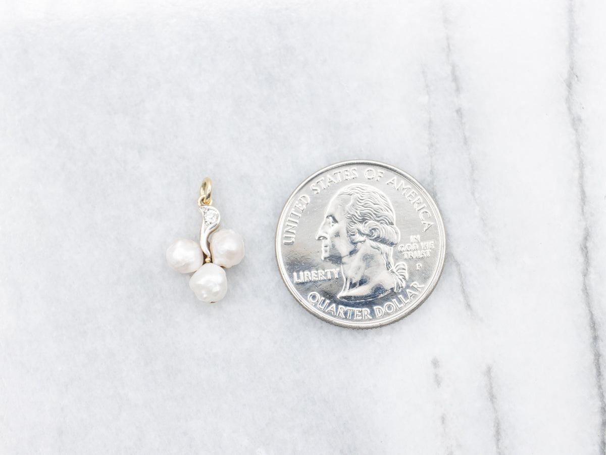 Vintage Baroque Pearl Trio Old Mine Cut Diamond Pendant