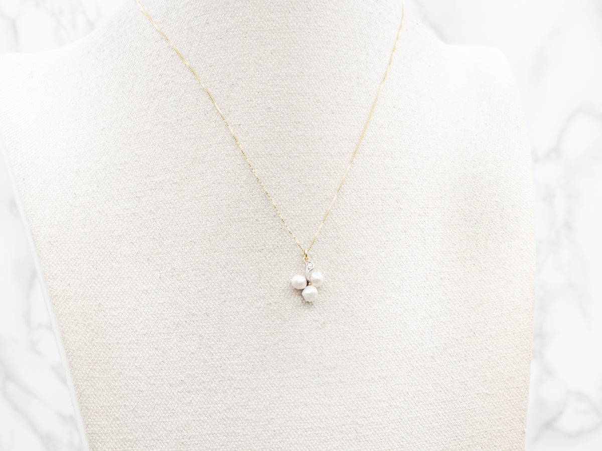 Vintage Baroque Pearl Trio Old Mine Cut Diamond Pendant