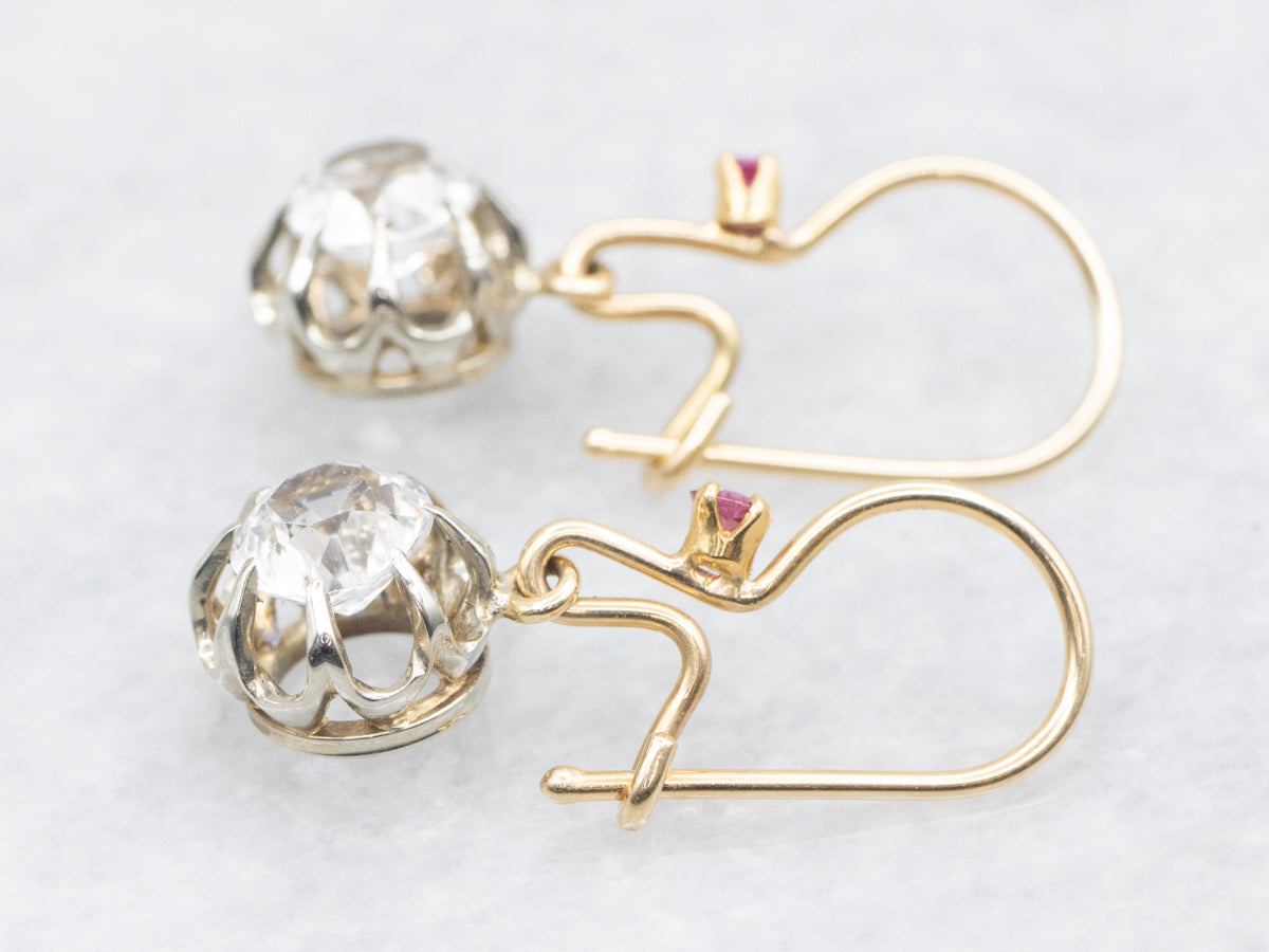 Buttercup White Sapphire and Ruby Drop Earrings