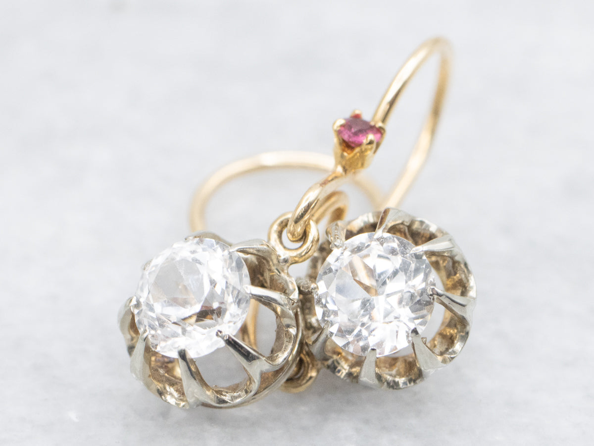 Buttercup White Sapphire and Ruby Drop Earrings