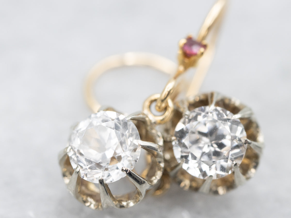 Buttercup White Sapphire and Ruby Drop Earrings