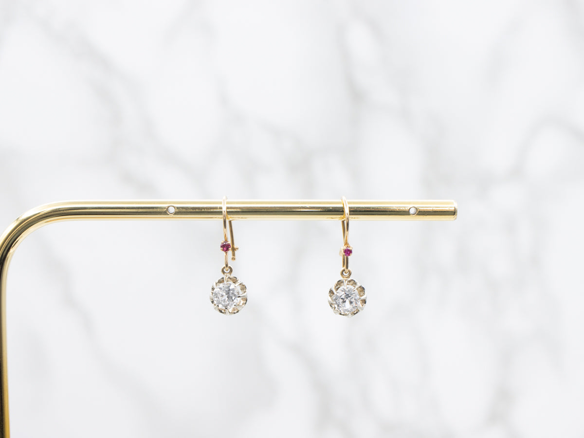 Buttercup White Sapphire and Ruby Drop Earrings