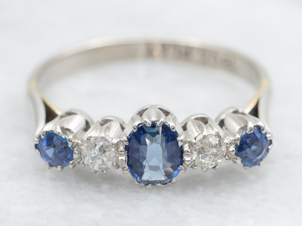 Vintage Sapphire and European Cut Diamond Ring
