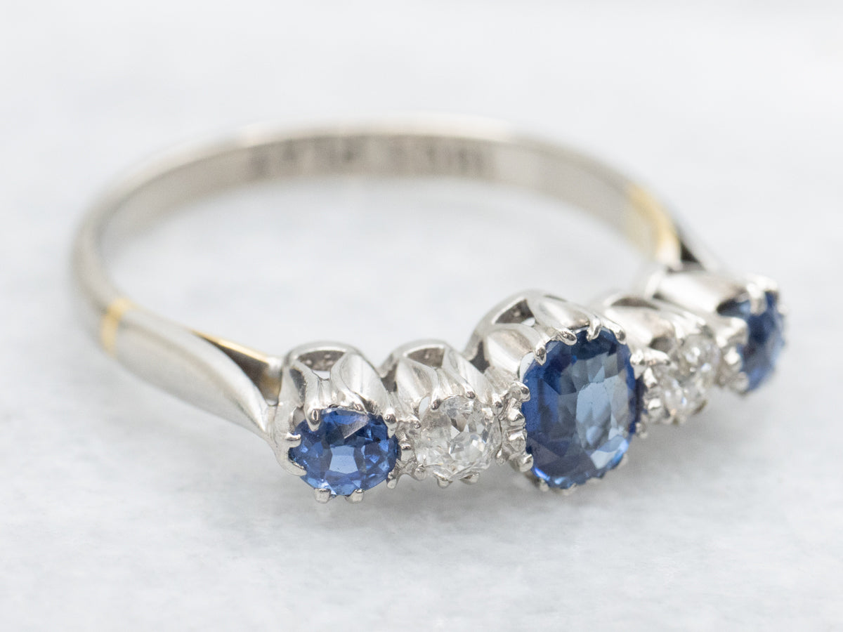 Vintage Sapphire and European Cut Diamond Ring