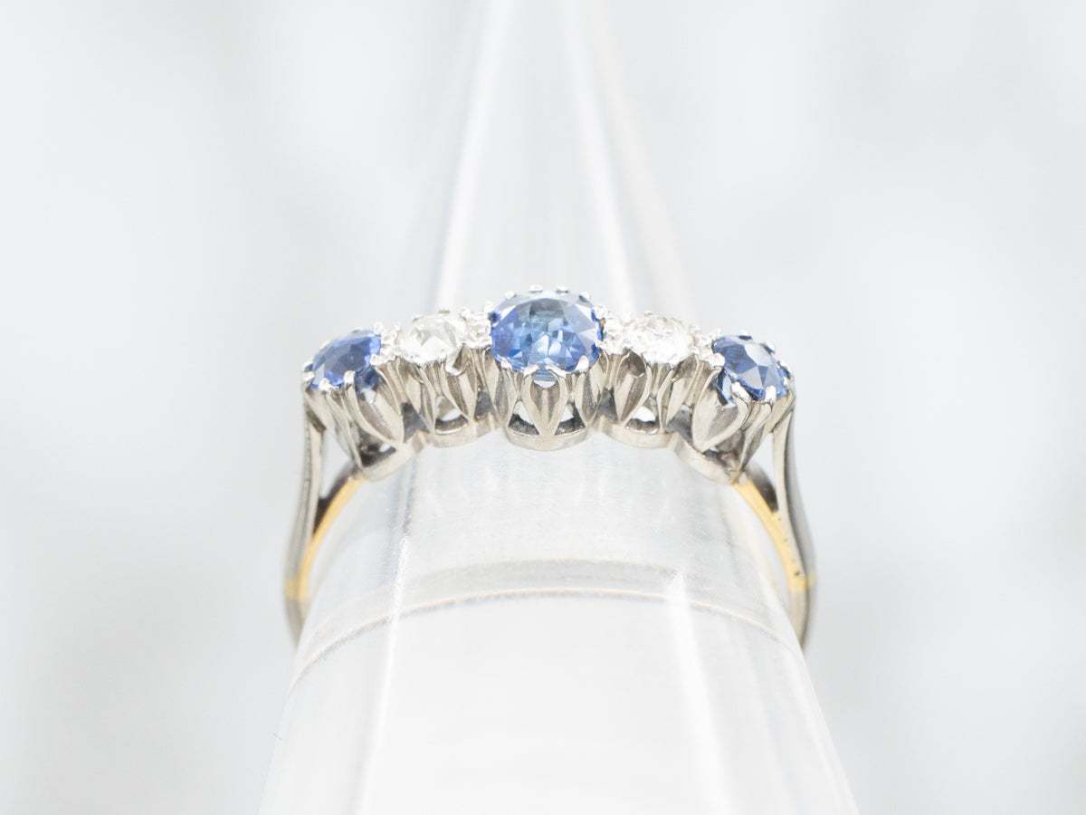 Vintage Sapphire and European Cut Diamond Ring