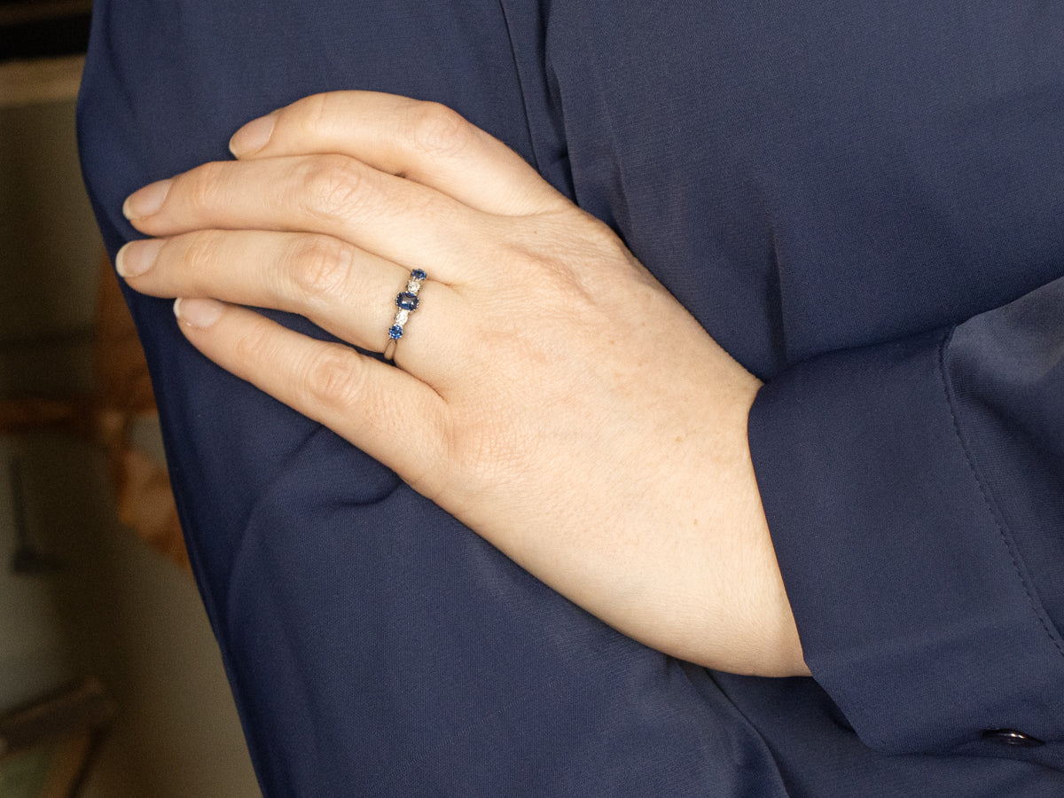 Vintage Sapphire and European Cut Diamond Ring