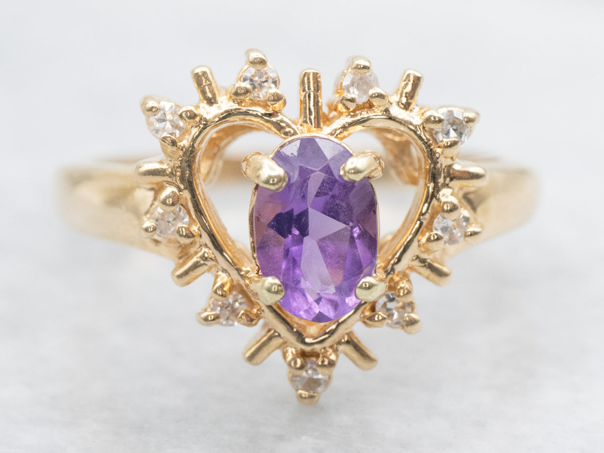 Amethyst and Diamond Heart Shaped Halo Ring