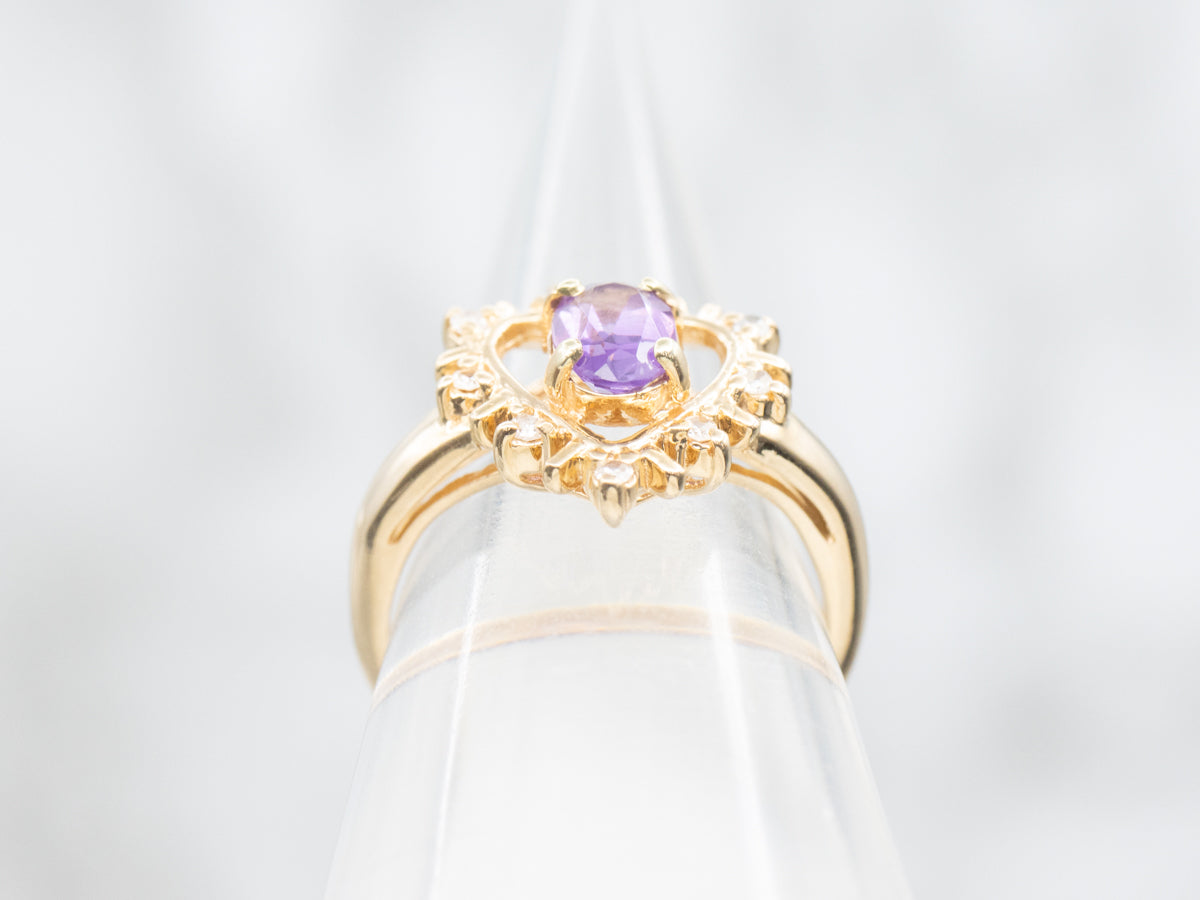 Amethyst and Diamond Heart Shaped Halo Ring