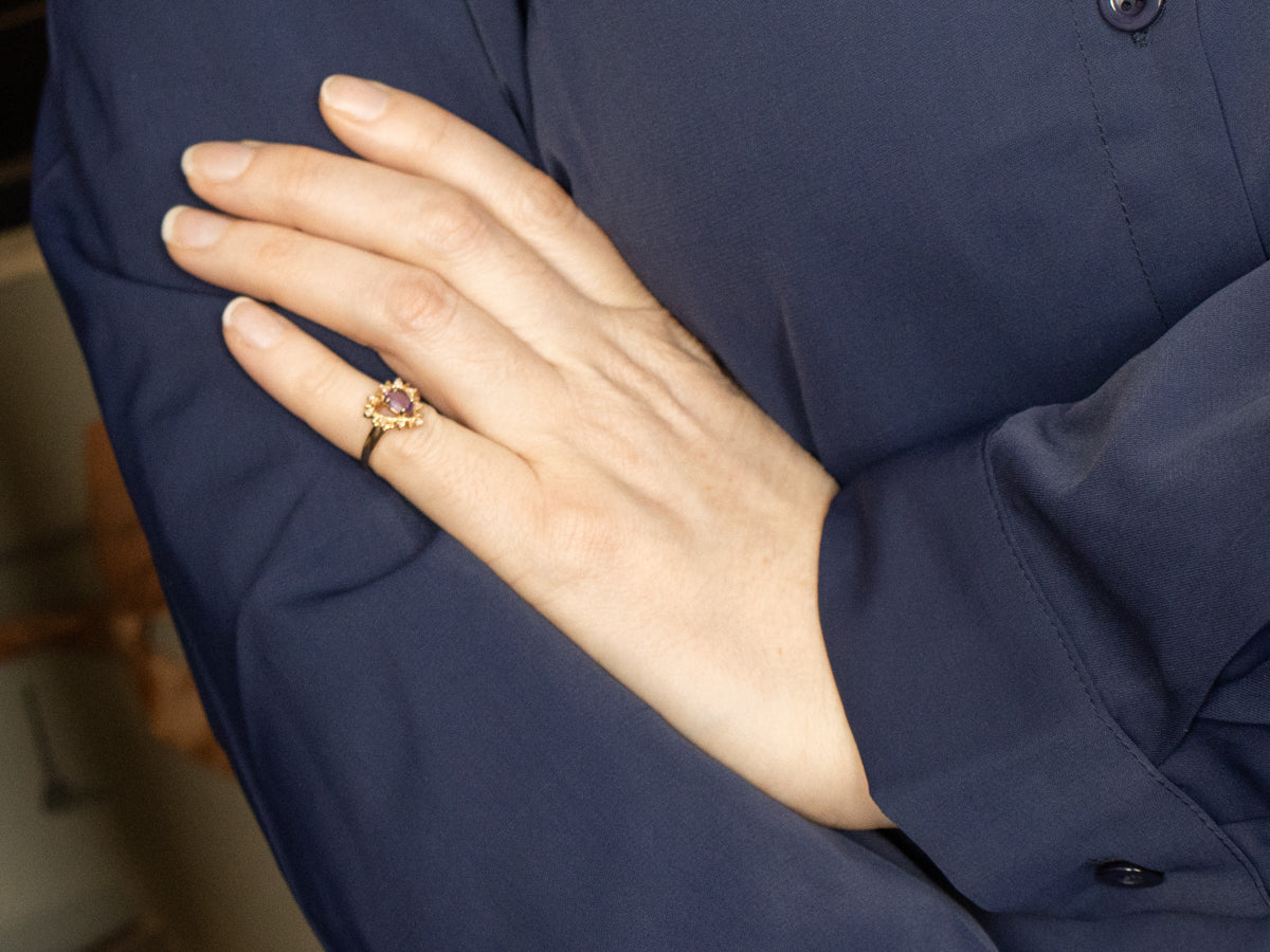 Amethyst and Diamond Heart Shaped Halo Ring