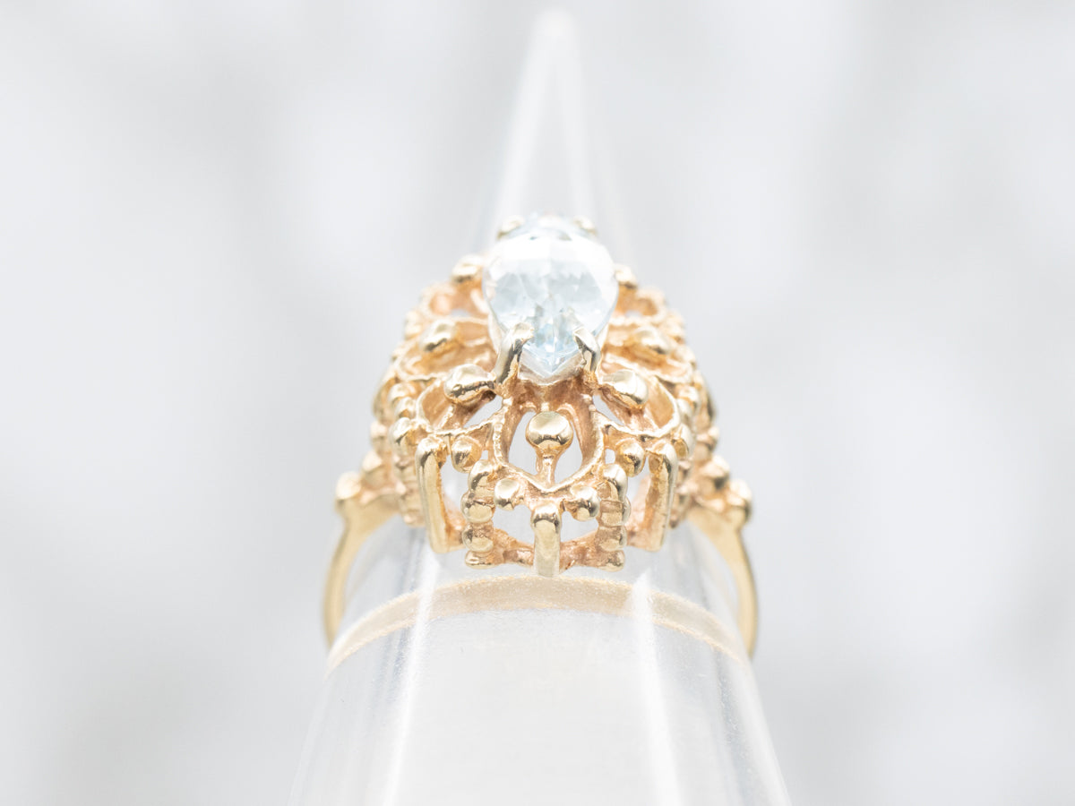 Ornate Aquamarine Marquise-Cut Ring