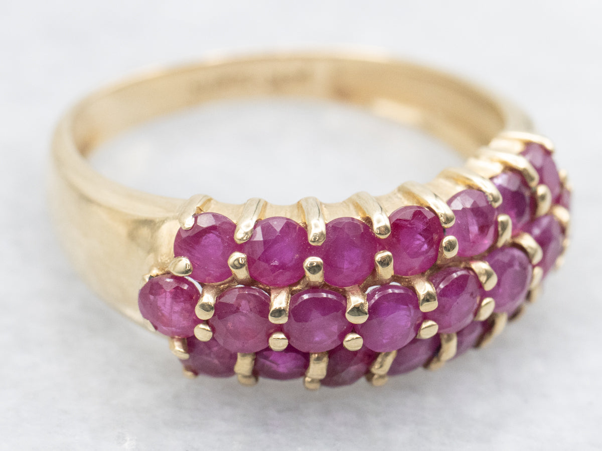 Triple Row Round Cut Ruby Ring