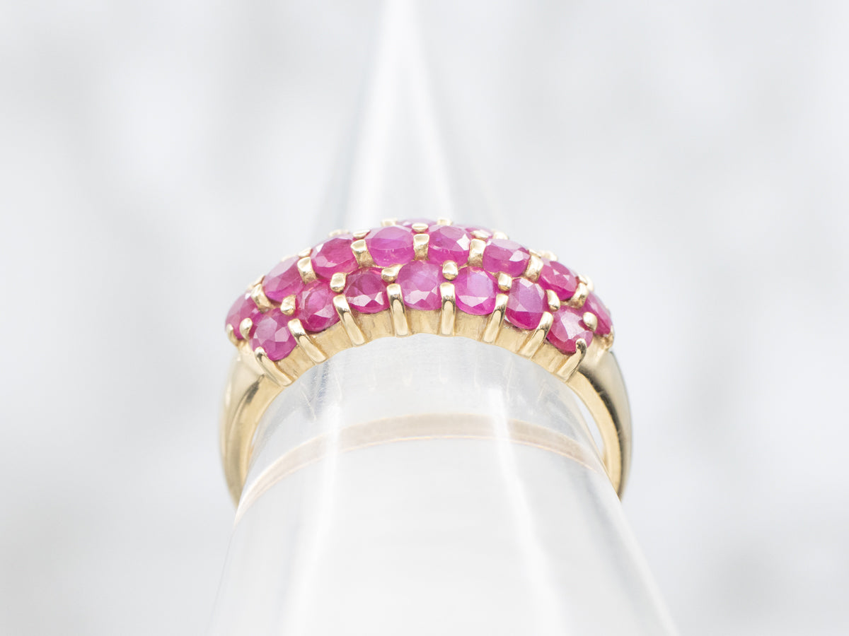 Triple Row Round Cut Ruby Ring