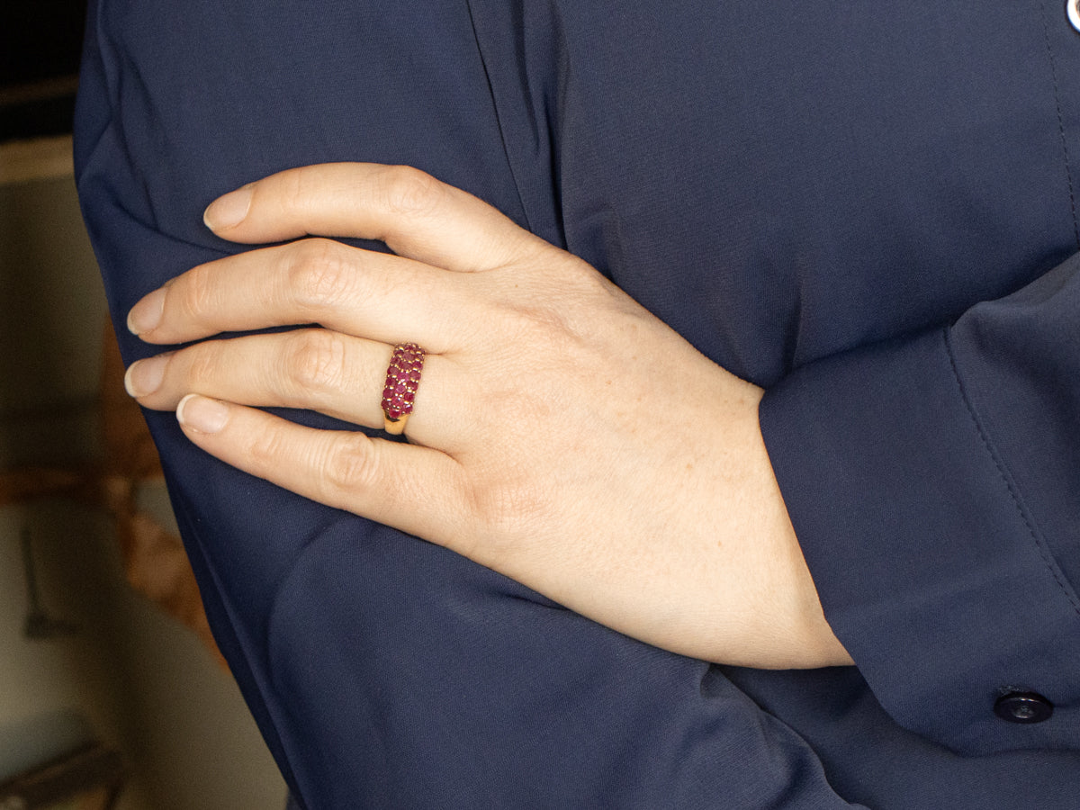 Triple Row Round Cut Ruby Ring