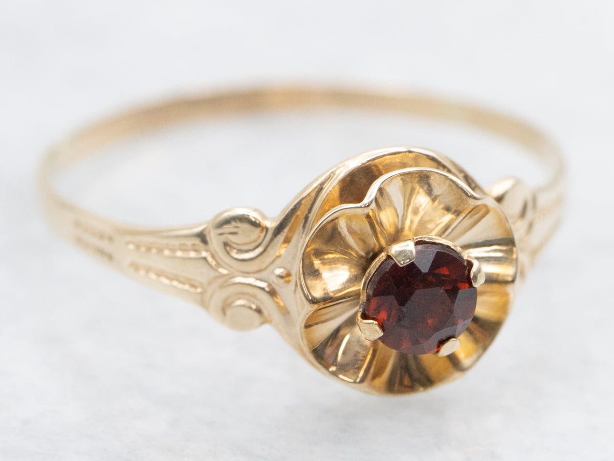 Sweet Vintage Gold and Garnet Flower Ring